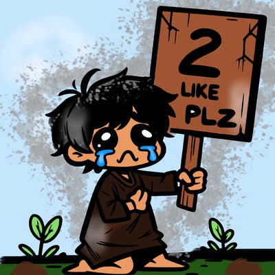 small poor toddler crying with sign that says 2 like plz