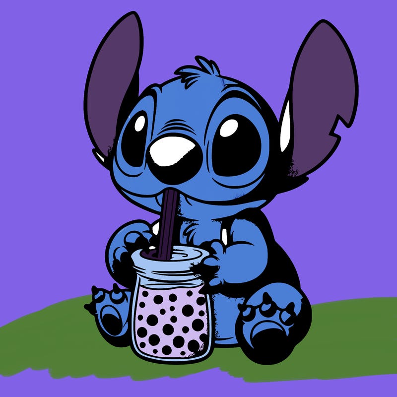 stitch drinking boba tea