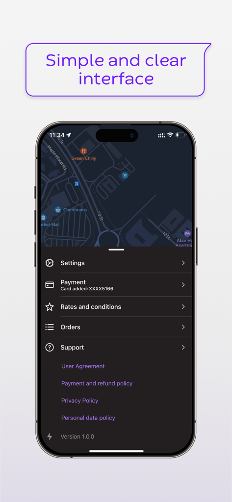 Keep In Touch powerbank rental app simple menu and map interface