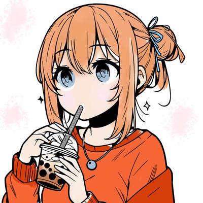 manga character drinking boba
