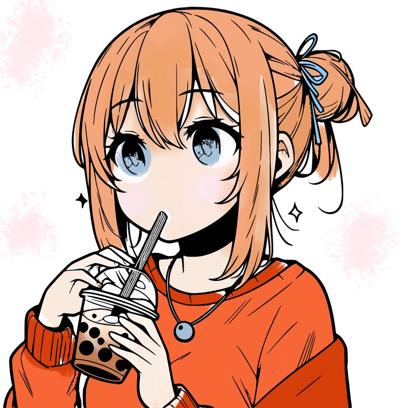 manga character drinking boba