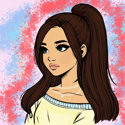 realistic girl with a high ponytail