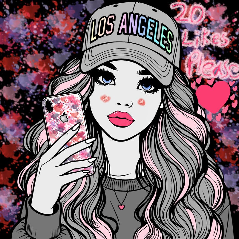 realistic beautiful girl wearing los ángeles cap holding an iphone
