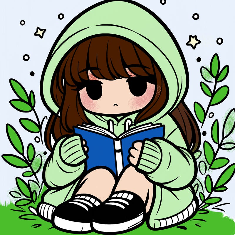 girl in oversized hoodie reading a book