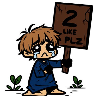 small poor toddler crying with sign that says 2 like plz