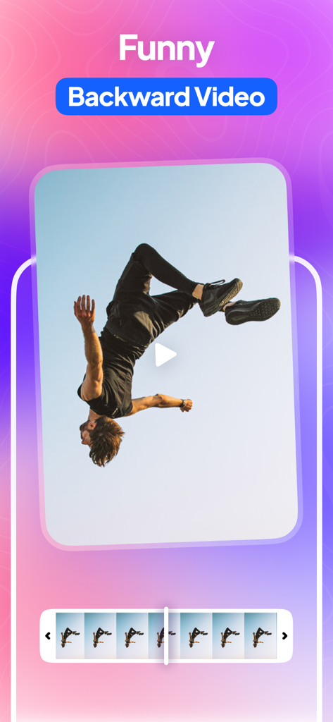 Interface d'application pour créer des vidéos drôles en arrière montrant un homme faisant un salto.