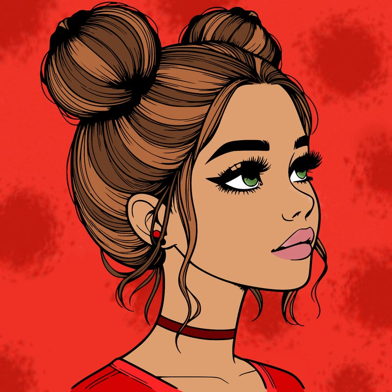 realistic girl with buns on the top of her head