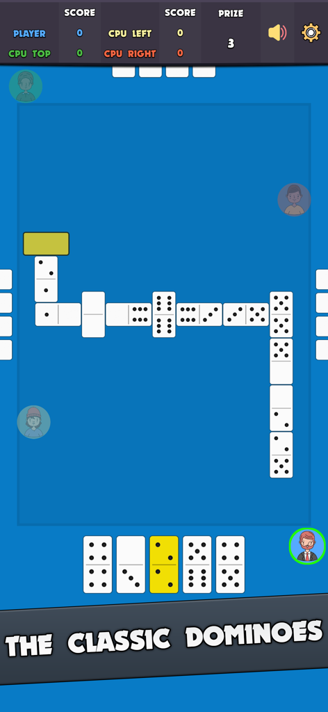 Dominoes: Classic Dominos Game - Gameplay screen of a classic dominoes mobile game showing white tiles on a blue table