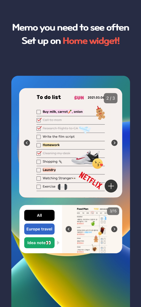 Memong - Aesthetic to-do list and food plan widgets for iPhone home screen