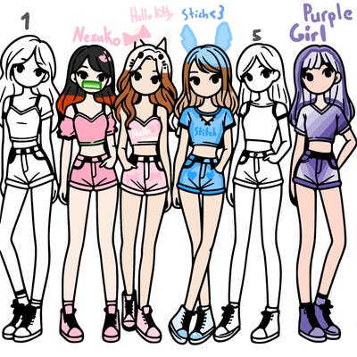 a group of girls wearing crop tops and shorts