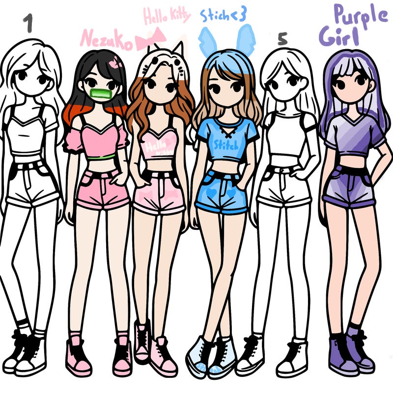 a group of girls wearing crop tops and shorts