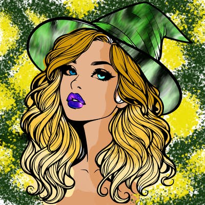 realistic witch girl with wavy hair and lips