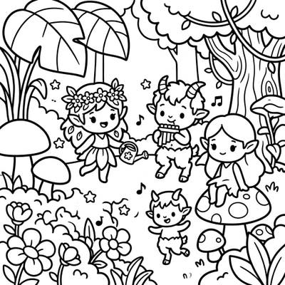 Introduce your little one to a world of forest magic with this adorable Nymphs & Satyrs coloring page. Featuring friendly characters and simple shapes, it's perfect for developing motor skills and sparking imagination.