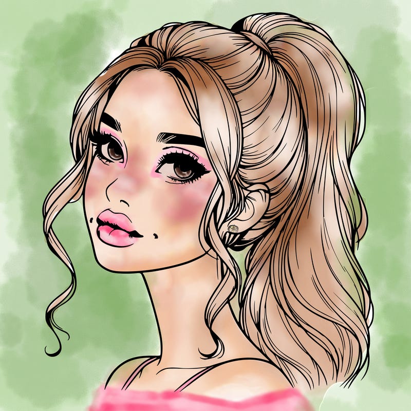 realistic girl with a ponytail on her hair and lips