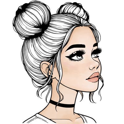 realistic girl with buns on the top of her head