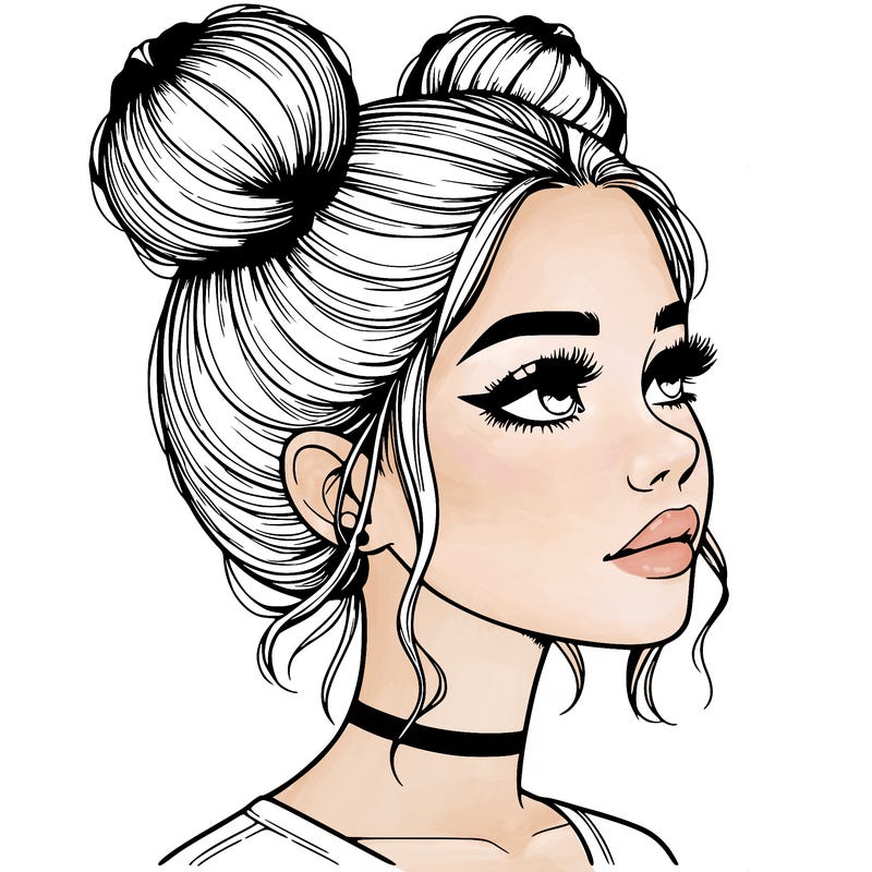 realistic girl with buns on the top of her head
