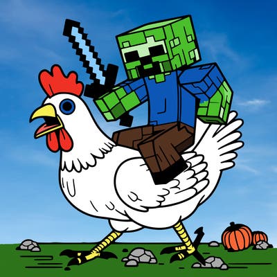 minecraft zombie riding a chicken
