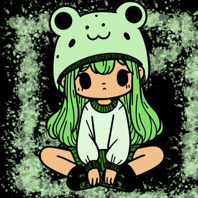 a girl wearing a frog hat and some frog socks