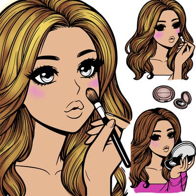 realistic pretty girl doing her makeup