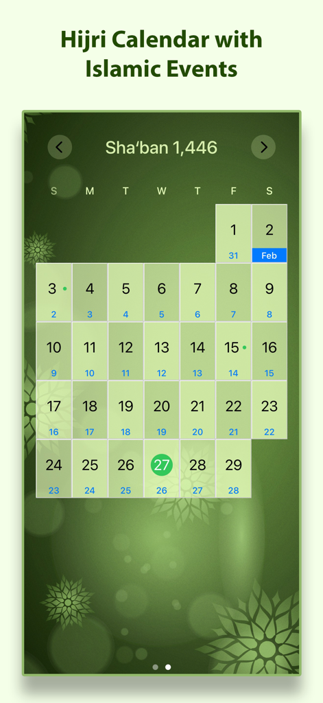Uma visualização mensal do calendário islâmico na interface do aplicativo Calendário do Ramadã
