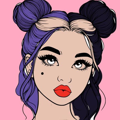 realistic girl with two buns on her hair and lips