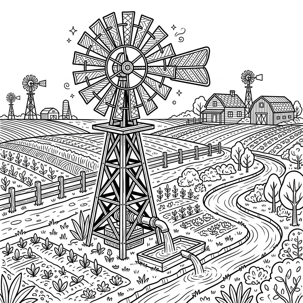 Wind Pumps Coloring Page - Free Printable & Detailed — Color Pop