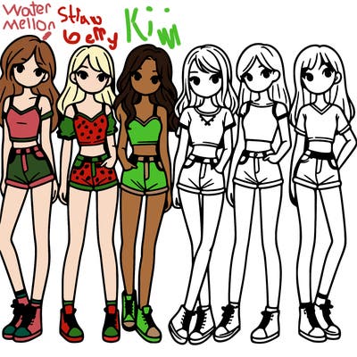 a group of girls wearing crop tops and shorts