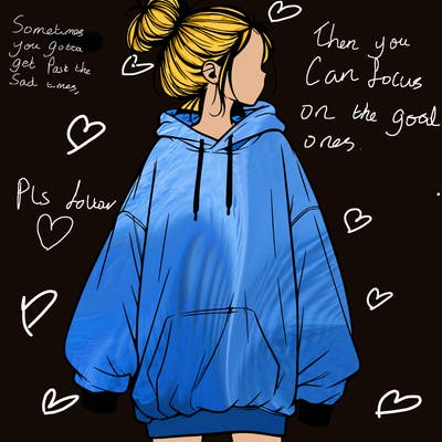 realistic girl with a oversized sweatshirt on and a bun