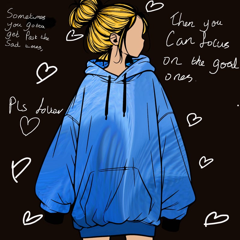 realistic girl with a oversized sweatshirt on and a bun