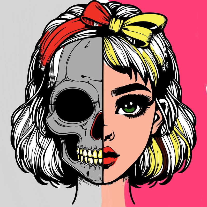 realistic girl with half skull mask