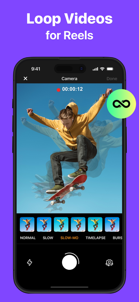 Interface of the GIF Maker app showing how to create loop videos for reels with motion trail effects