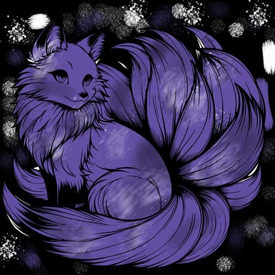 realistic detailed 9 tailed anime fox