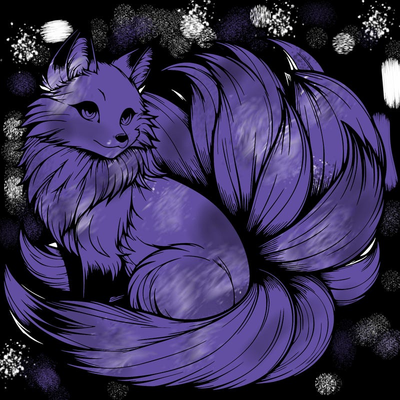 realistic detailed 9 tailed anime fox