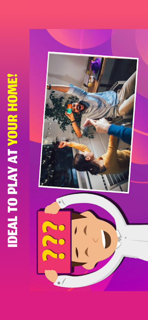 Charades - Forehead Team Game - A group of friends laughing and playing the Charades Forehead Team Game at home.