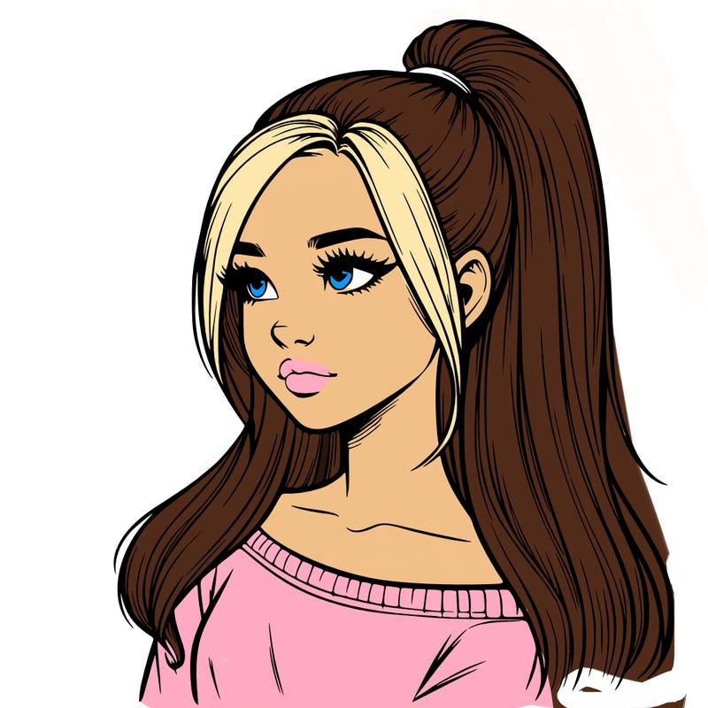 realistic girl with a high ponytail