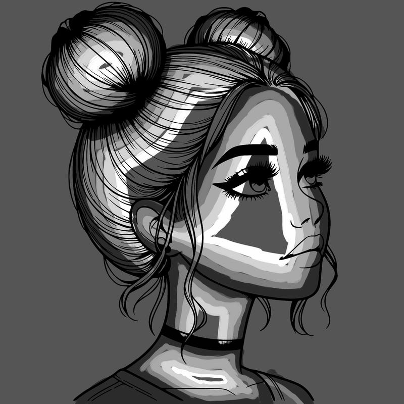 realistic girl with buns on the top of her head