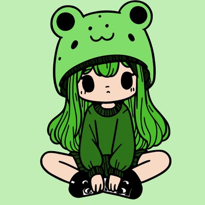 a girl wearing a frog hat and some frog socks