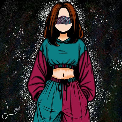 realistic girl faceless with baggy pants and a crop top