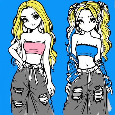 2 girls in crop tops and baggy jeans ripped