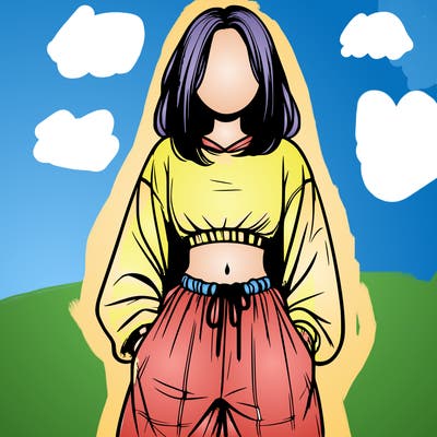 realistic girl faceless with baggy pants and a crop top