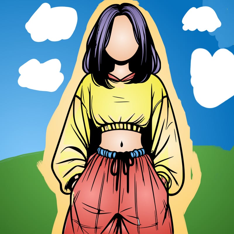 realistic girl faceless with baggy pants and a crop top