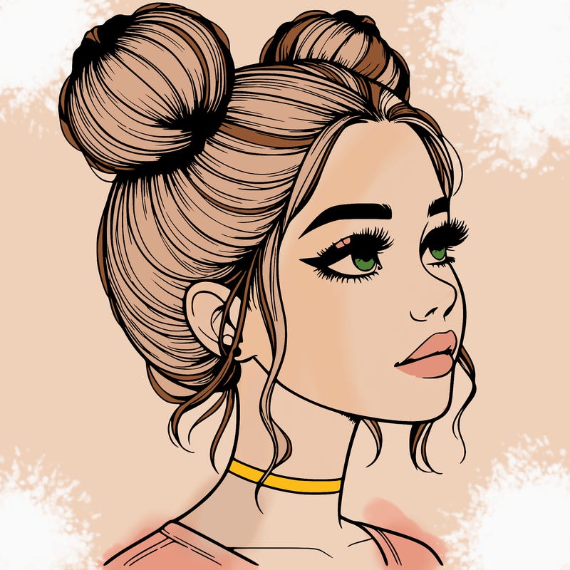 realistic girl with buns on the top of her head