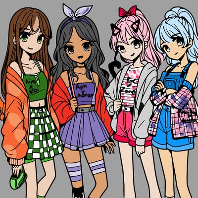 teen manga girls group of 4