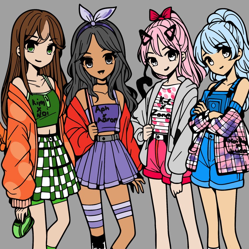 teen manga girls group of 4