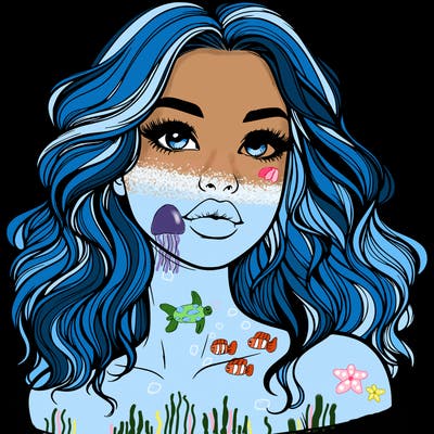 realistic girl with wavy hair and lips