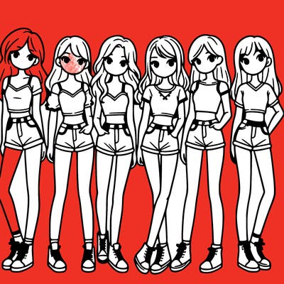 a group of girls wearing crop tops and shorts