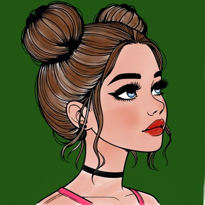 realistic girl with buns on the top of her head