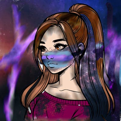 realistic girl with a high ponytail