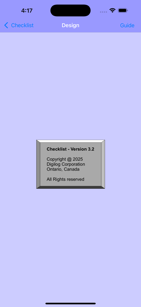 Pilot Checklist - Pilot Checklist app information screen with version and copyright details