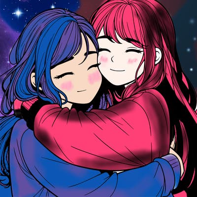 realistic two girls hugging